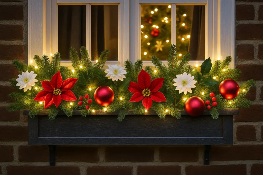 Weihnachtlich bepflanzter Blumenkasten Weihnachtsdeko für den Hauseingang – Mit diesen 5 Ideen begrüßen Sie Ihre Gäste festlich
