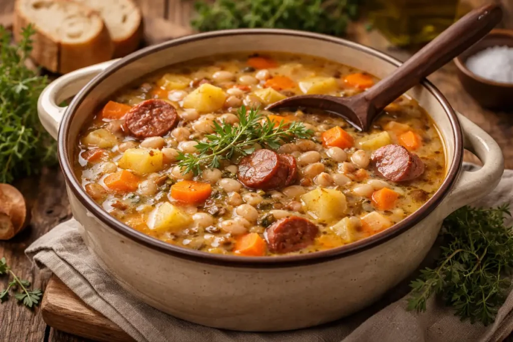 Bohneneintopf mit Kartoffeln und Bohnenkraut Bohnenkraut - Beliebtes Küchenkraut mit deftigem Aroma