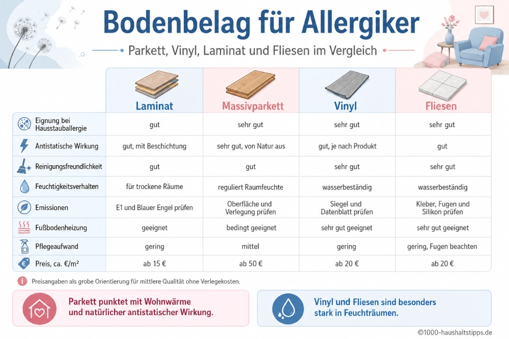 Infografik: Boden für Allergiker im Vergleich