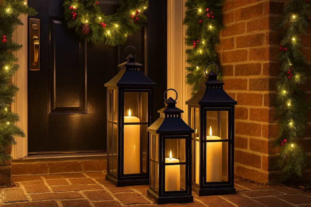 Laternen mit Kerzen vor der Haustür Weihnachtsdeko für den Hauseingang – Mit diesen 5 Ideen begrüßen Sie Ihre Gäste festlich