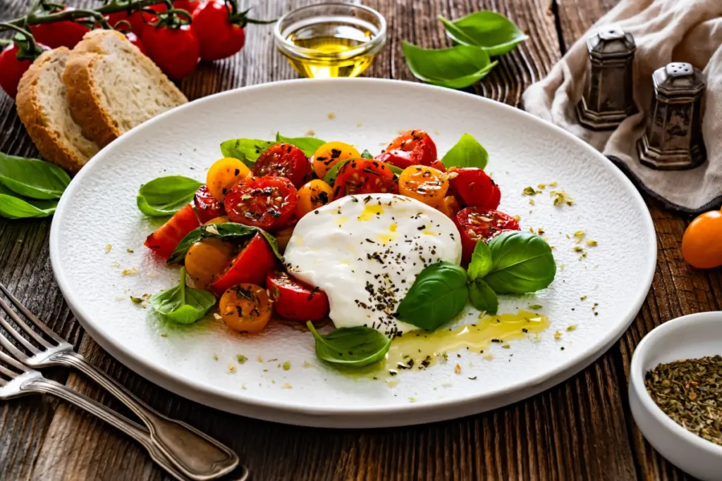 Tomate und Mozzarella mit Basilikum Basilikum
