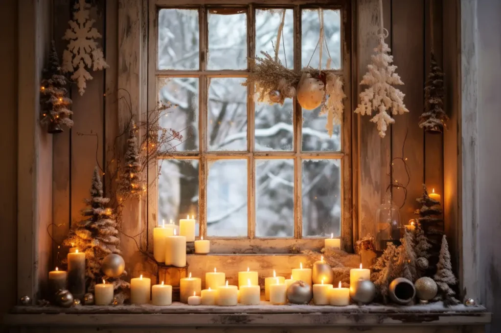 Weihnachtlich geschmücktes, rustikales Fenster Weihnachtsdeko für Fenster
