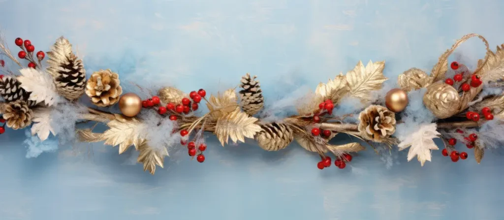Goldene Weihnachtsgirlande mit Zapfen und Früchten Weihnachtsdeko für Fenster